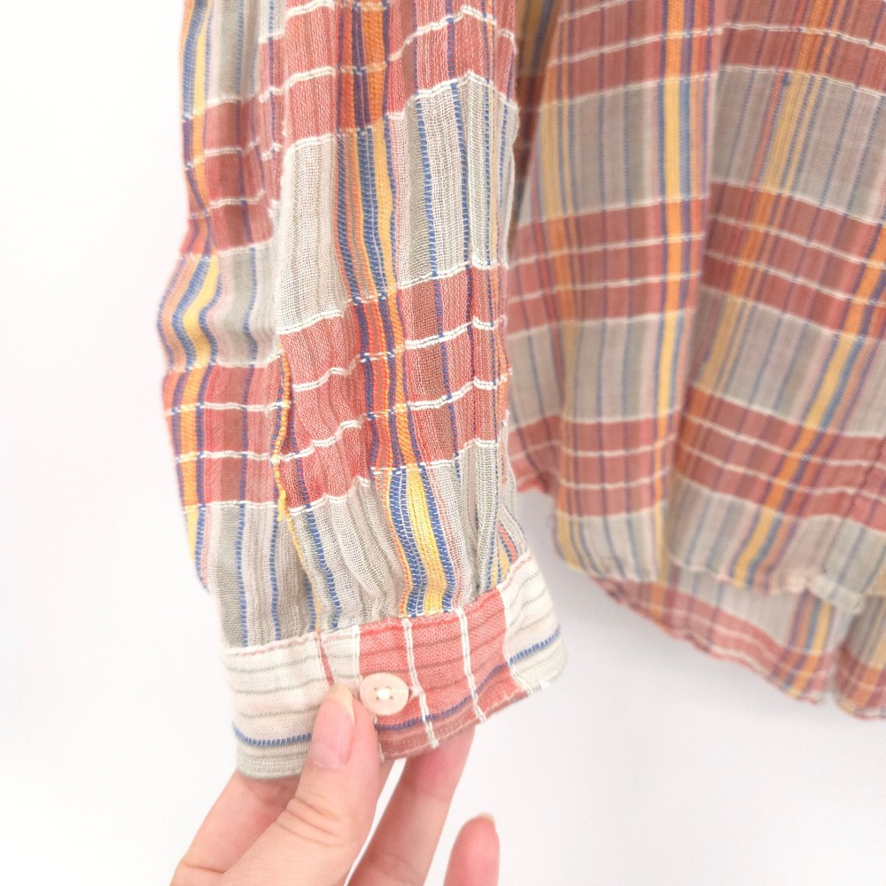 Sundance Painted Desert plaid Button Down Shirt Womens 12 Mixed Media Crochet - Picture 6 of 9